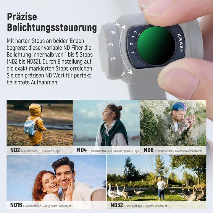 NEEWER Variabler ND Filter kompatibel mit DJI Osmo Pocket 3 Creator Combo Zubehör, magnetischer ND2-
