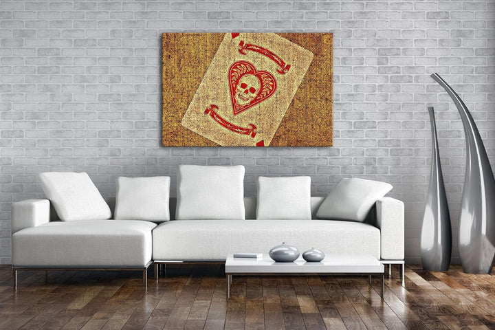 deyoli Spielkarte Ass Herz Format: 80x60 als Leinwandbild, Motiv fertig gerahmt auf Echtholzrahmen,