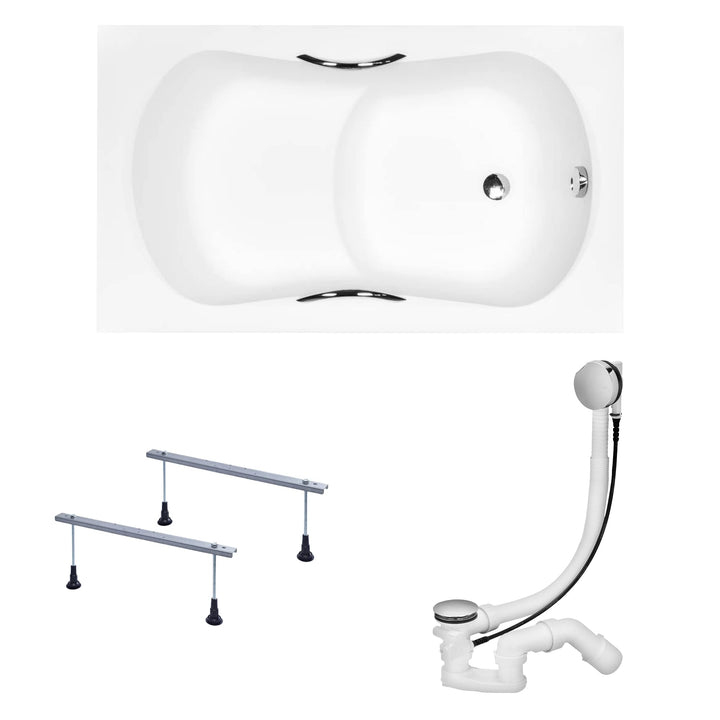 KOLMAN Badewanne ARIA REHAB Rechteck 120x70 ohne Verkleidung, Ablaufgarnitur und Füssen Komplettset