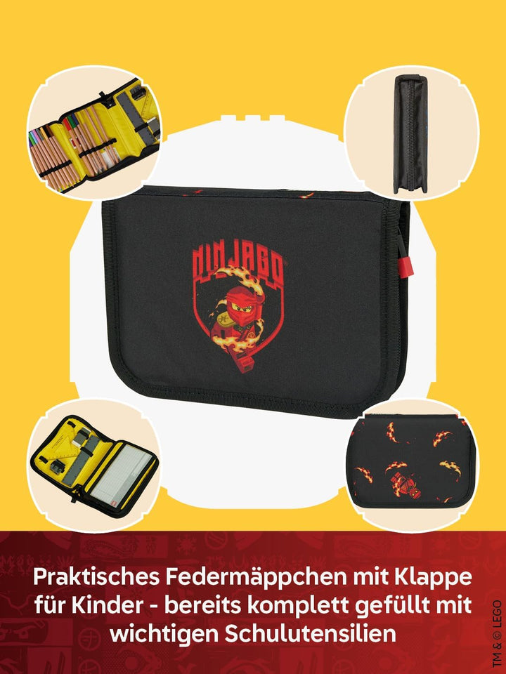 SKANDO BAGS LEGO® NINJAGO® Federmäppchen Junge gefüllt Kai – Federmappe mit Klappe inkl. Schulzubehö