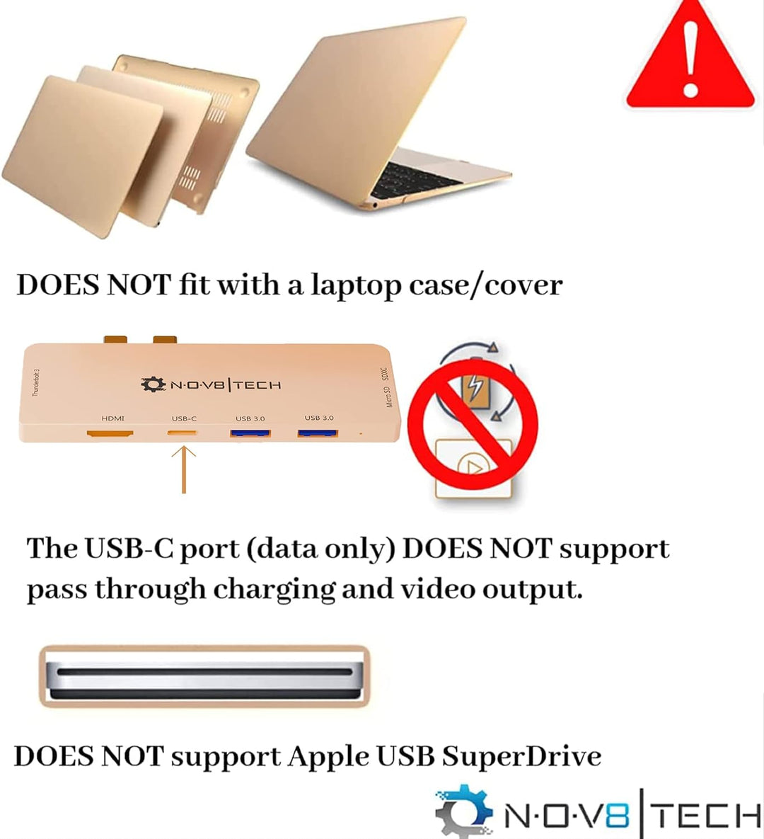 NOV8Tech USB C zu HDMI Adapter Schlanker 7-in-2-Dongle für Gold MacBook Air 2020 M1 2019/2018, Docki
