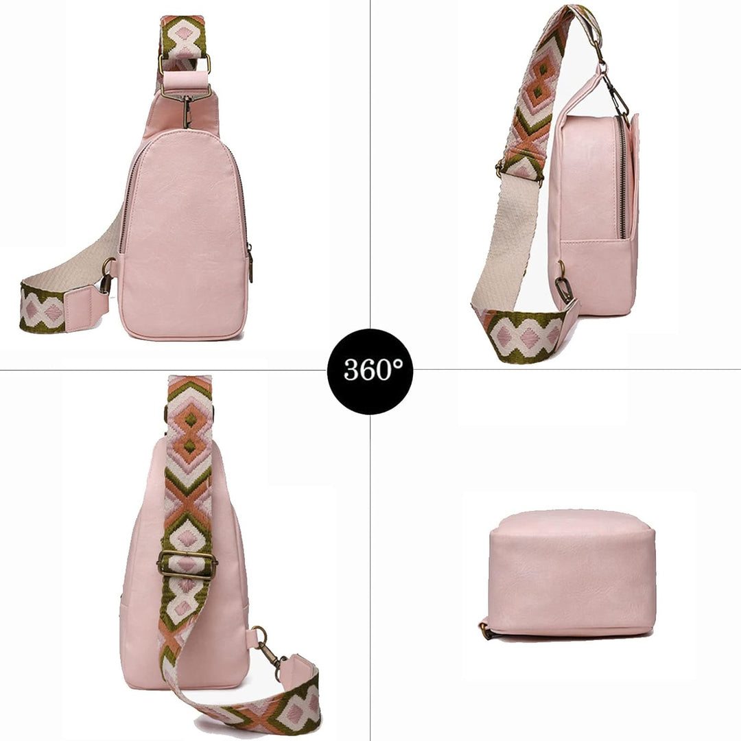 HAWILL Damen Crossbody Bag mit Breiter Gurt Klein Umhängetasche Leder Brusttasche Vintage Schulterta