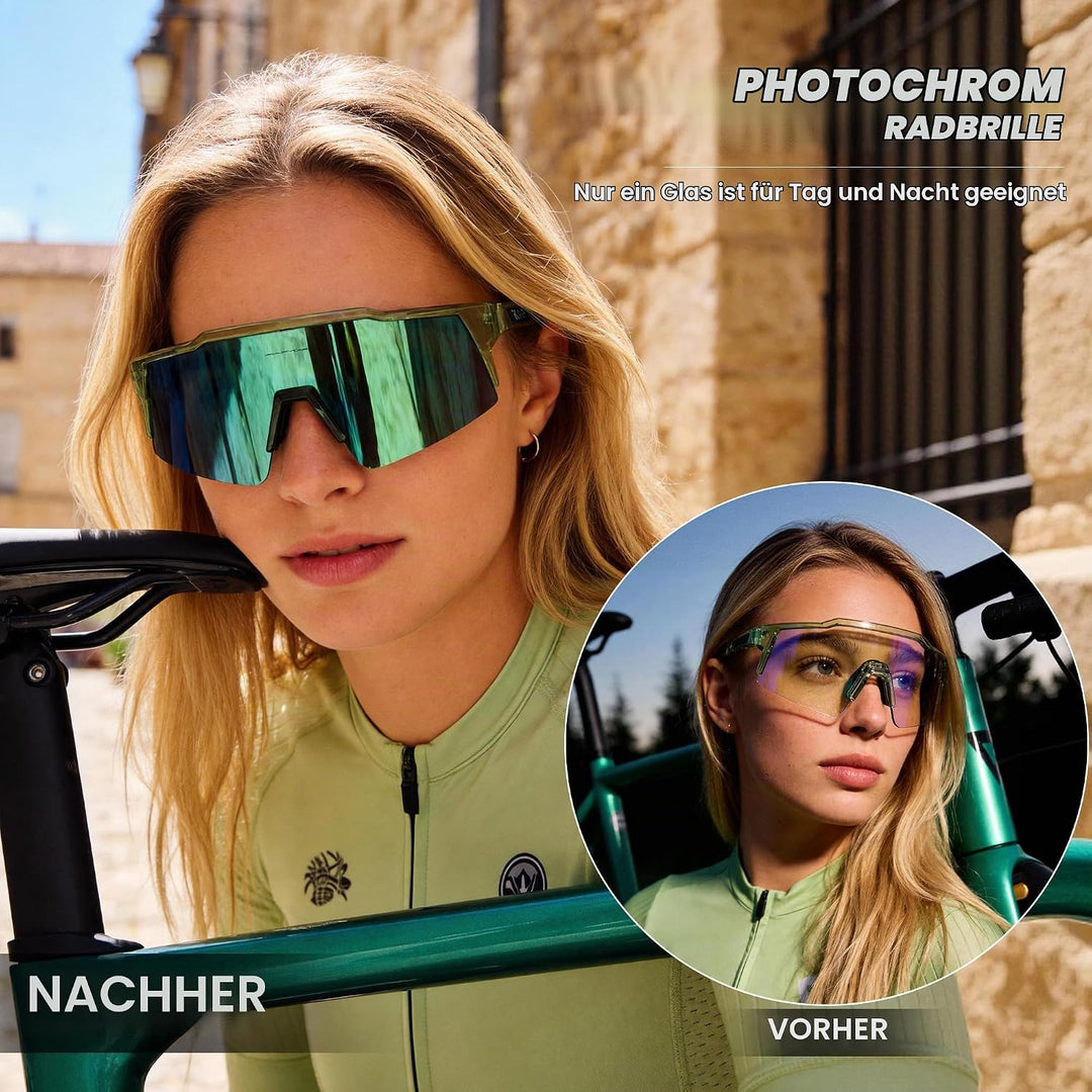 KAPVOE Photochromatische Selbsttönend Fahrradbrille TR90 Rahmen für Herren Damen Jungen Mädchen Klar