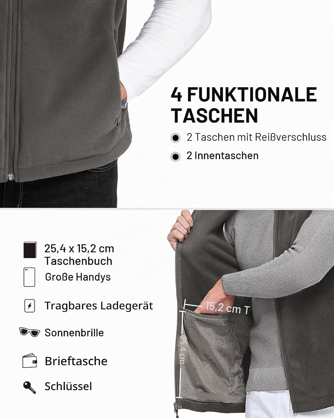 Outdoor Ventures Herren Fleece gefütterte Weste Leichte ärmellose Jacken für Herren Warme Arbeitswes