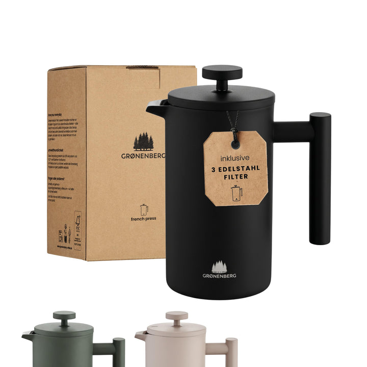 Groenenberg French Press Black 600 ml o. 1 Liter I Hochwertige Kaffeepresse mit Thermo Warmhalte-Fun
