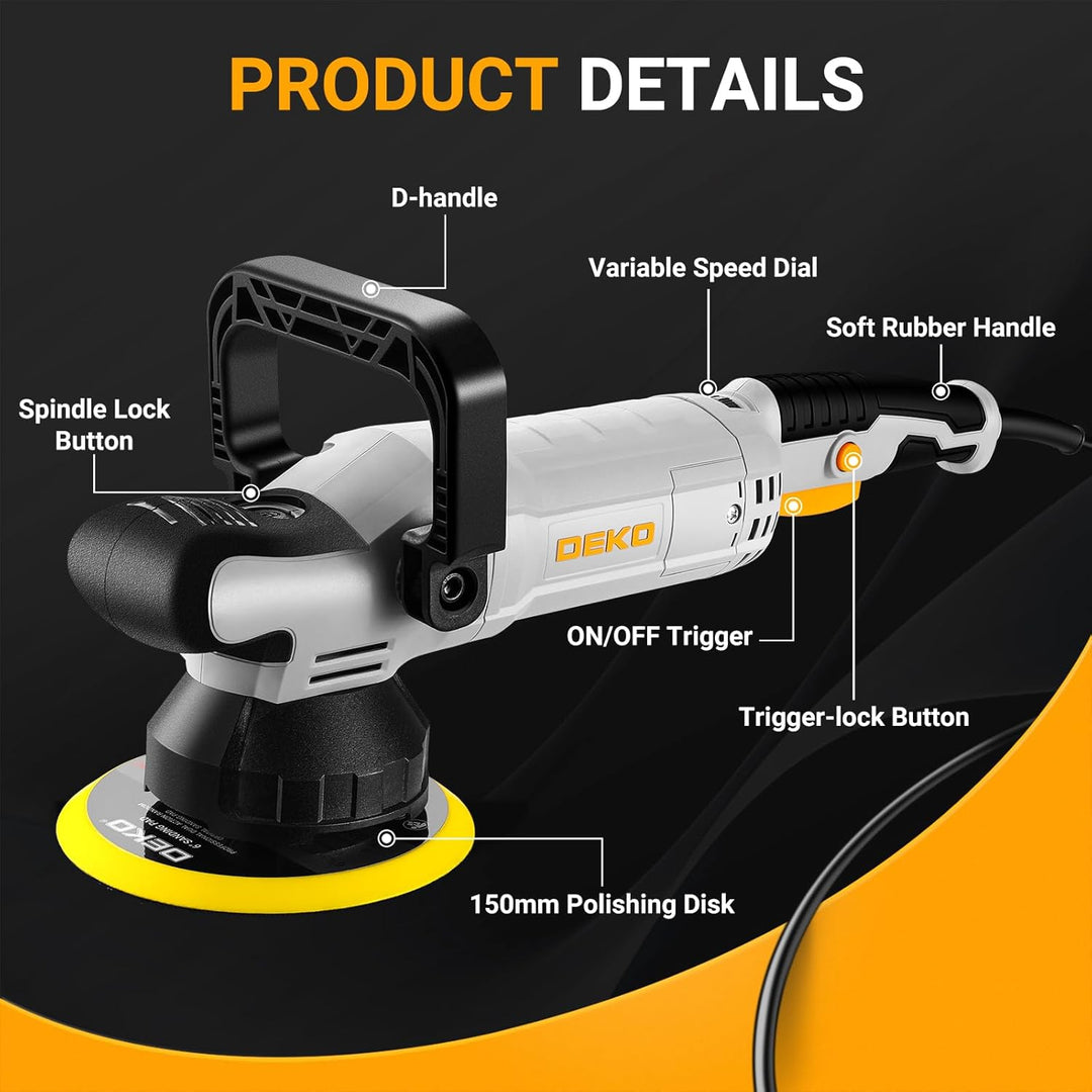 Poliermaschine Auto 900W: DEKOPRO Doppelte Aktion Exzenter poliermaschine Set mit 150 MM Pad, 6 Vari
