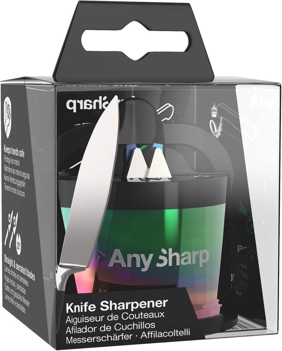 AnySharp Pro Metall Messerschärfer, Freihändige Sicherheit, PowerGrip Saugnapf, Schärft alle Küchenm