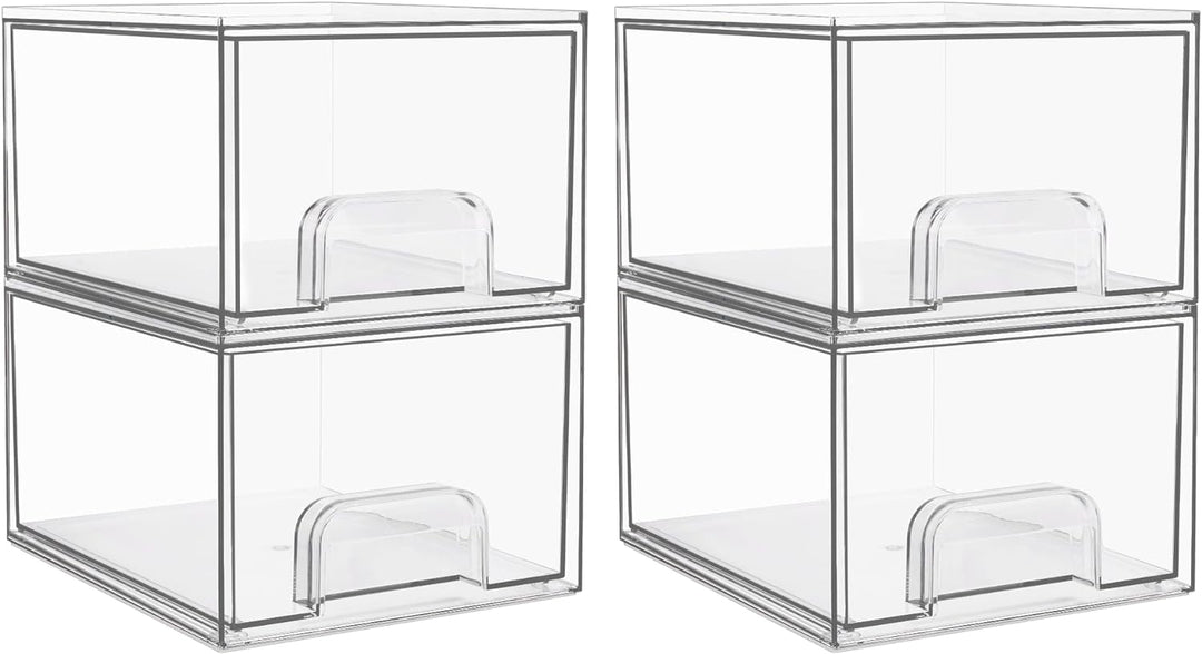 Vtopmart 4 Pack Stackable Storage Drawers, Acrylic Organiser with 32 Non-slip Mat, Acrylic Drawer Or