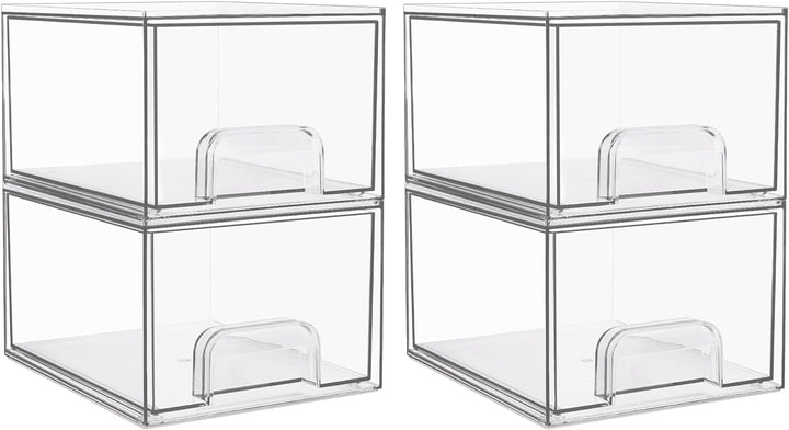 Vtopmart 4 Pack Stackable Storage Drawers, Acrylic Organiser with 32 Non-slip Mat, Acrylic Drawer Or