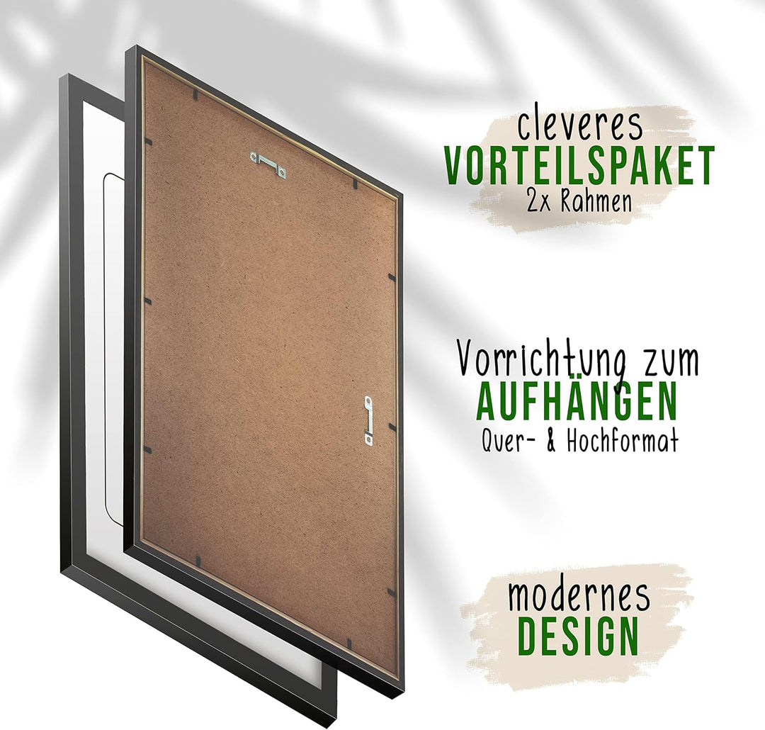 myDreamwork Bilderrahmen Schwarz | New York 2er Set (Doppelpack) DIN A3 | Rahmen aus Holz mit bruchs