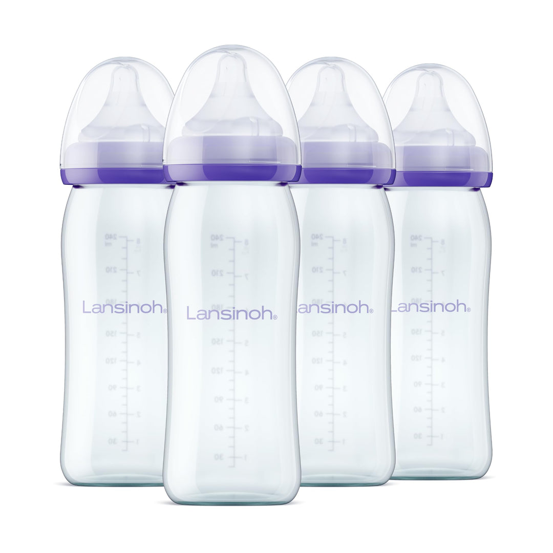 Lansinoh Glas Flaschenset - Babyflaschen mit NaturalWave Sauger Gr. M, 240 ml - 4 Stück Glas 240 ml