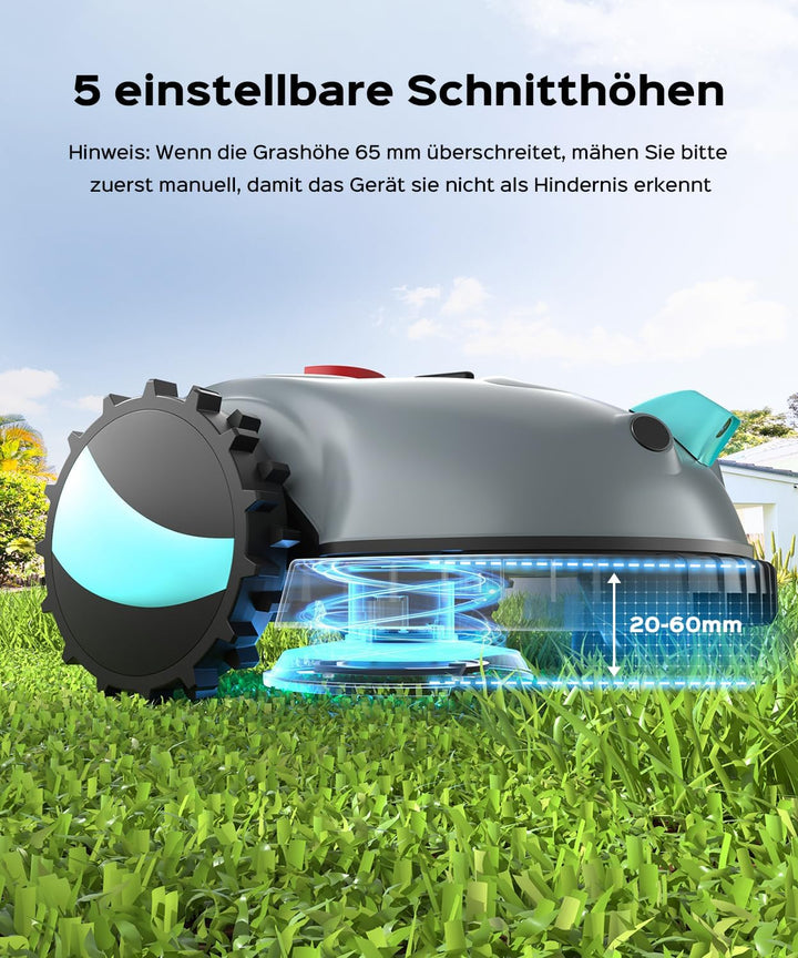 YARDCARE V100 Mähroboter ohne Begrenzungskabel, mit Vision Navigation, 150 Hinderniserkennung, Rasen