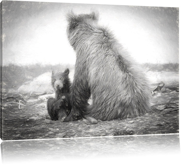 Pixxprint Bär mit Baby nach dem Baden als Leinwandbild/Grösse: 100x70 / Wandbild/Kunstdruck/fertig b