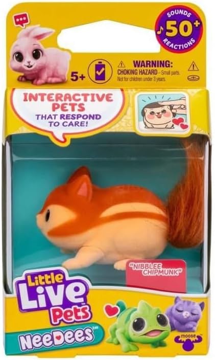 Lil' Needees Elchspielzeug kleine lebende Haustiere interaktive Taschentiere mit Geräuschen und Reak