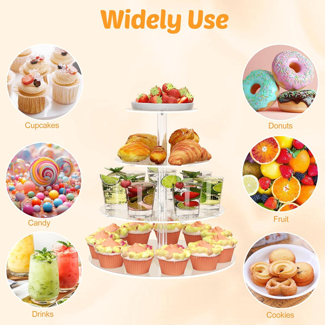 weddingwish 4-stufiger runder Cupcake-Ständer, Acryl-Cupcake-Display-Turm für 38 Cupcakes, klarer Cu