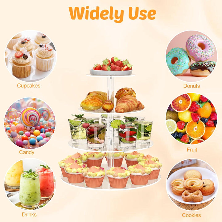 weddingwish 4-stufiger runder Cupcake-Ständer, Acryl-Cupcake-Display-Turm für 38 Cupcakes, klarer Cu