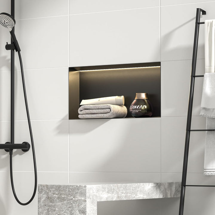 Wandnische Dusche Edelstahl, wasserdichte Nische mit LED-Licht, Eingebettete Duschnische 60x30x10cm,