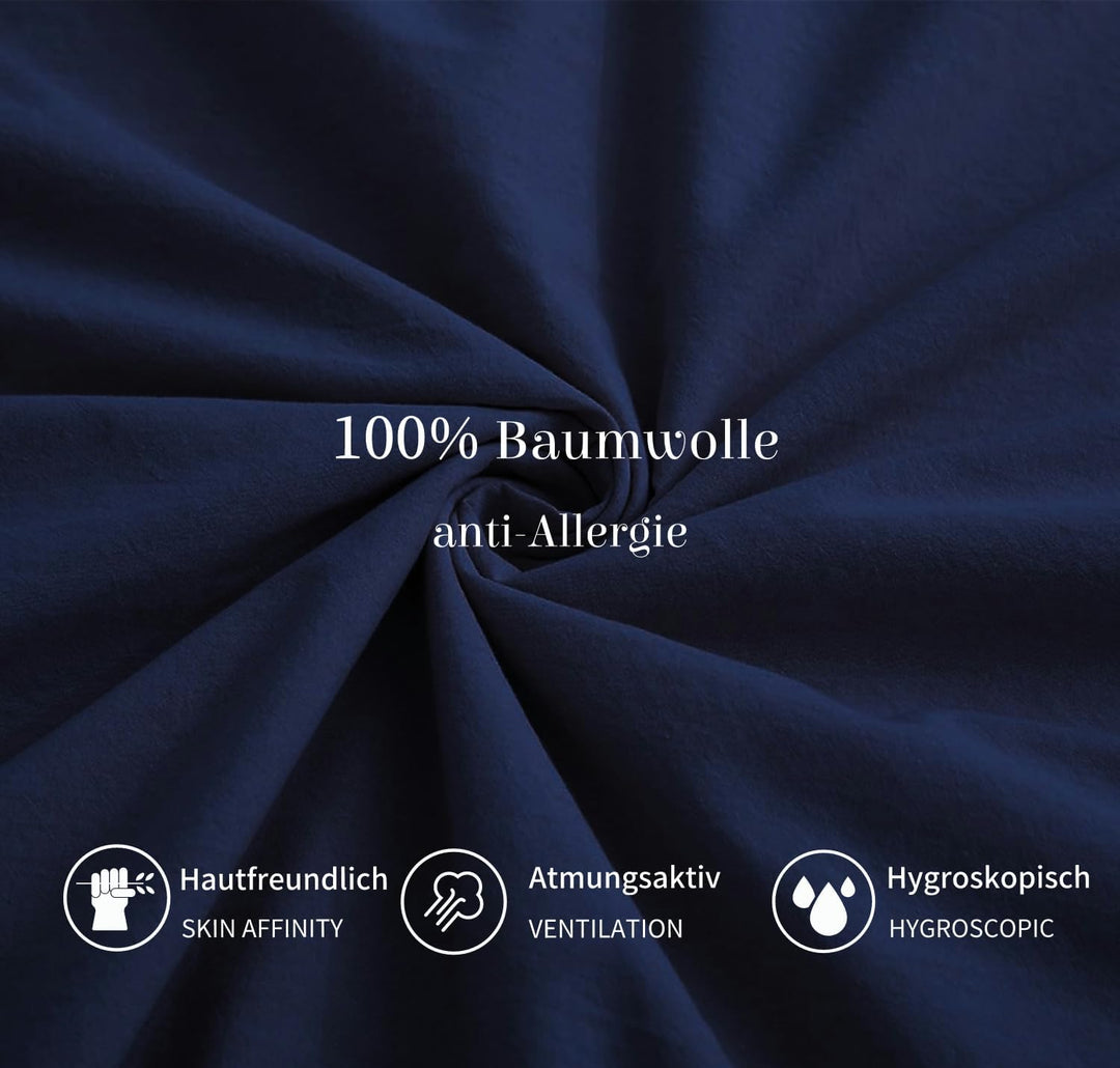Boqingzhu Baumwolle Bettwäsche 155x220cm Blau Dunkelblau Einfarbig Uni Weich Renforce Baumwollbettwä