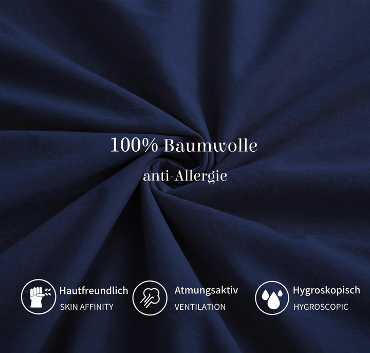 Boqingzhu Baumwolle Bettwäsche 155x220cm Blau Dunkelblau Einfarbig Uni Weich Renforce Baumwollbettwä