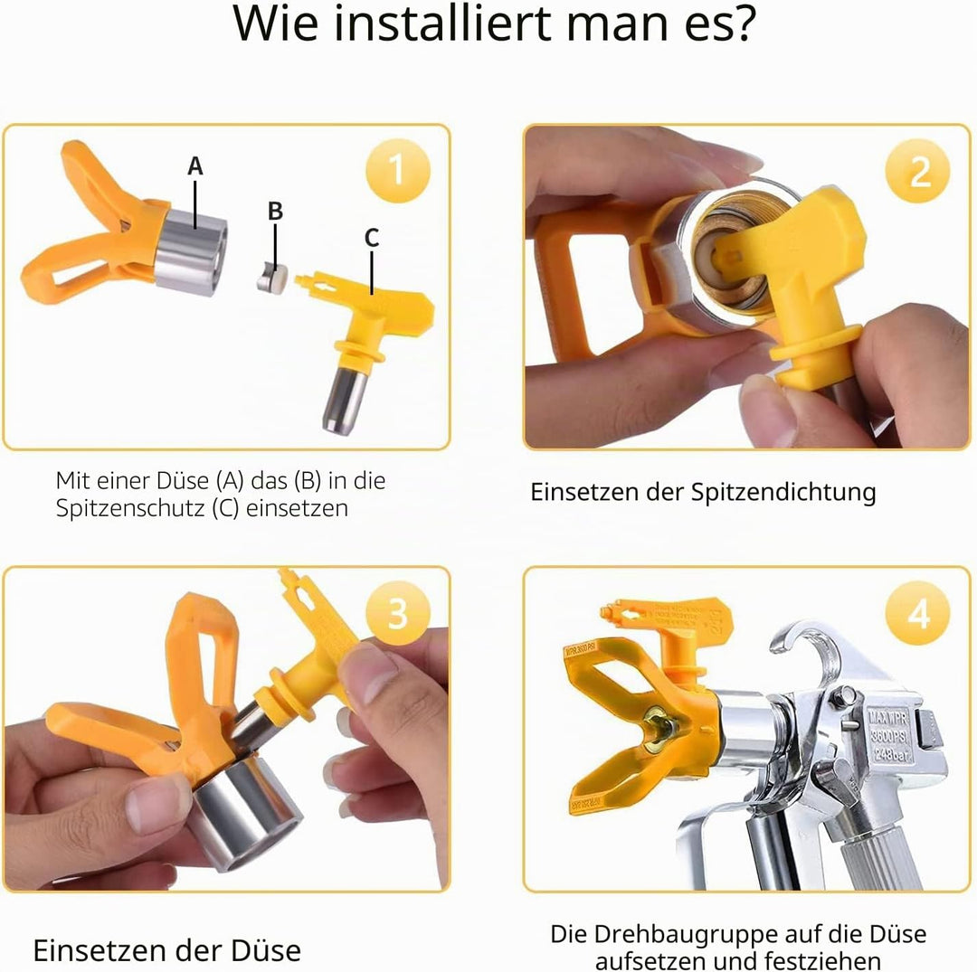WOOLUCK® Airless Düse mit Spitzendichtung, für Airless Farbsprühsysteme (Typ 215 311 317 517) Typ A,