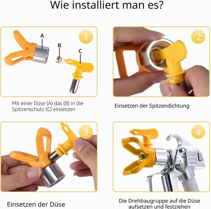 WOOLUCK® Airless Düse mit Spitzendichtung, für Airless Farbsprühsysteme (Typ 215 311 317 517) Typ A,