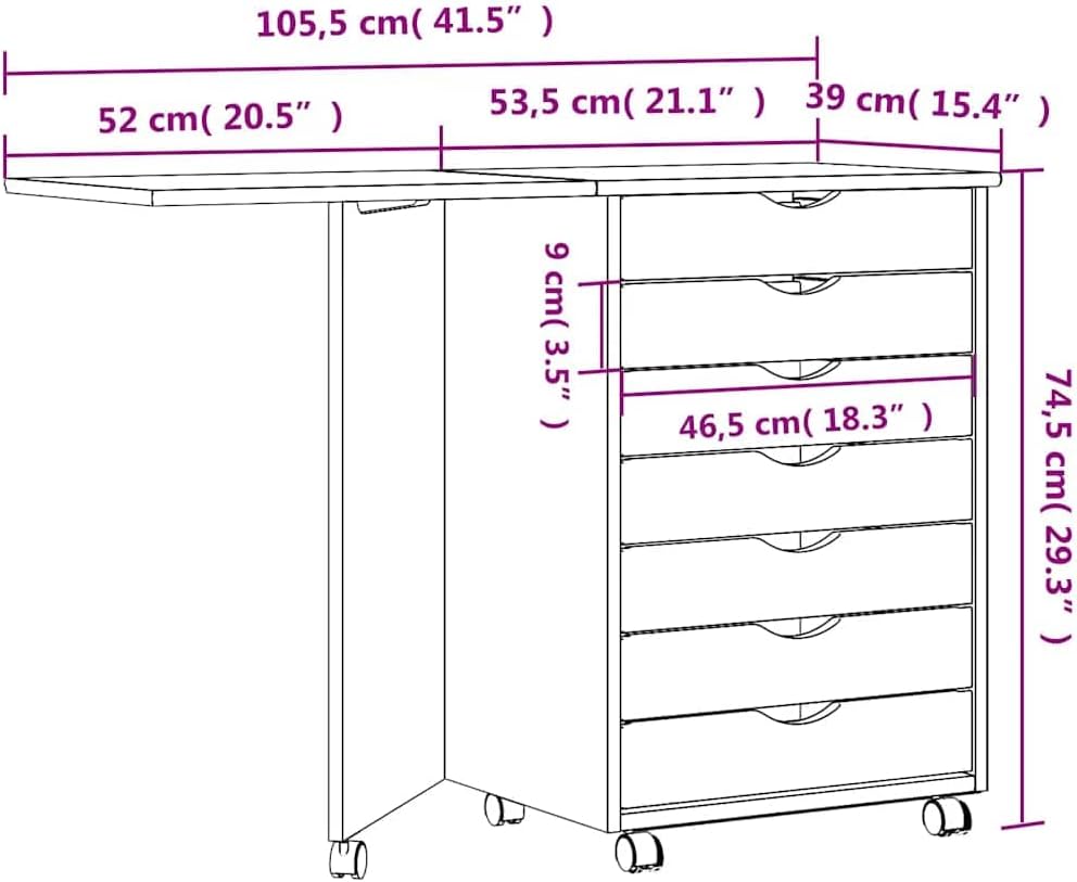 vidaXL Rollschrank, Rollcontainer mit 7 Schubladen, Kommode Schubladenschrank mit Rollen, Büroschran
