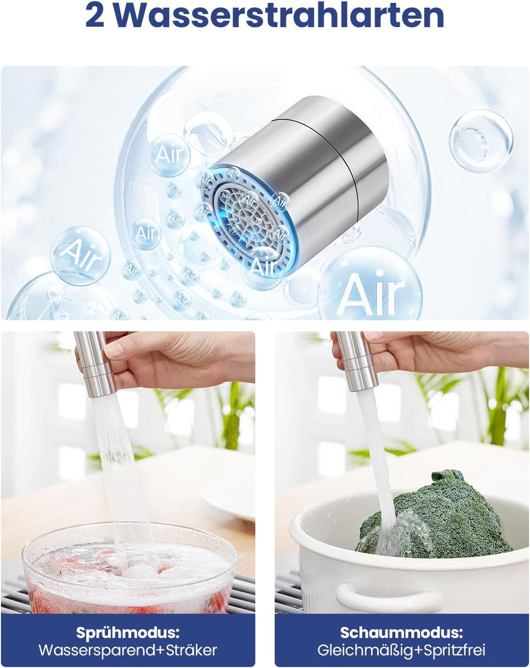 Sofetiy Flexible Küchenarmatur Schwarz, Wasserhahn Küche mit 2 Wasserstrahlen, Mischbatterie Küche S