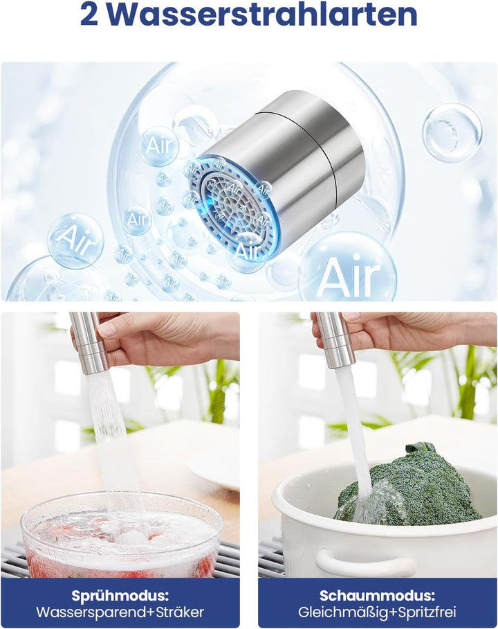 Sofetiy Flexible Küchenarmatur Schwarz, Wasserhahn Küche mit 2 Wasserstrahlen, Mischbatterie Küche S