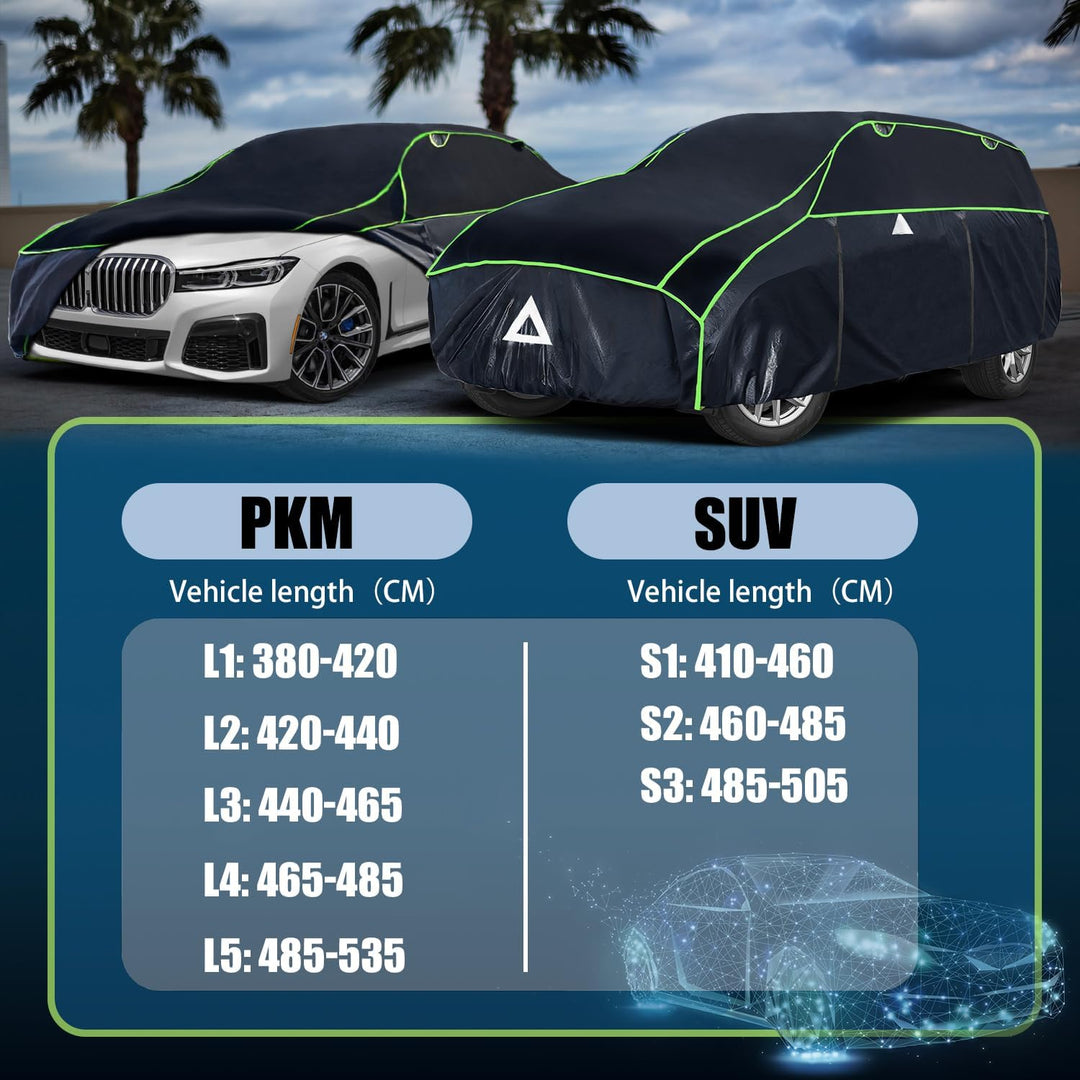 Hagelschutz Abdeckplane Auto, PKW Hagelschutzgarage, +Autosonnenblende als Geschenk, Mehrlagig verst