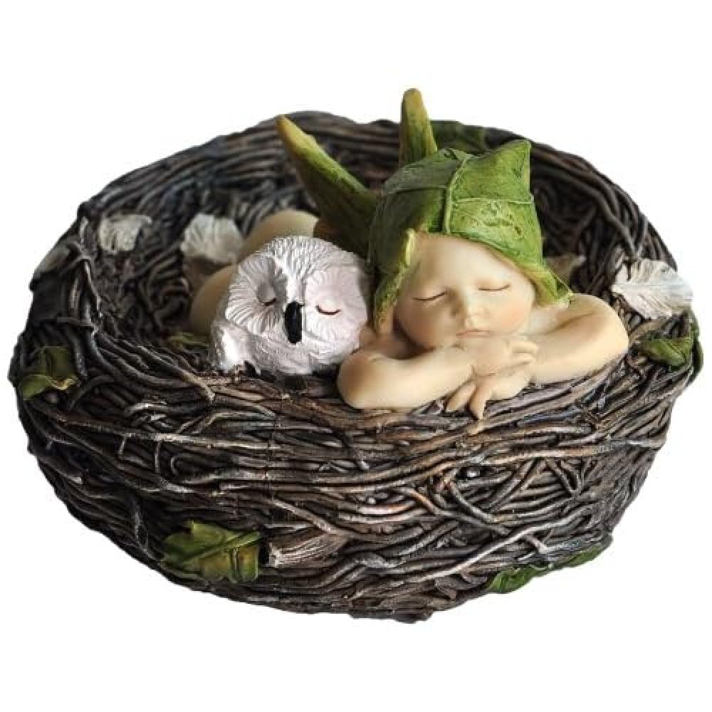 Top Collection 4202 Schlafende Fee Baby mit Eule im Nest Figuren, weiss, braun, Creme, grün