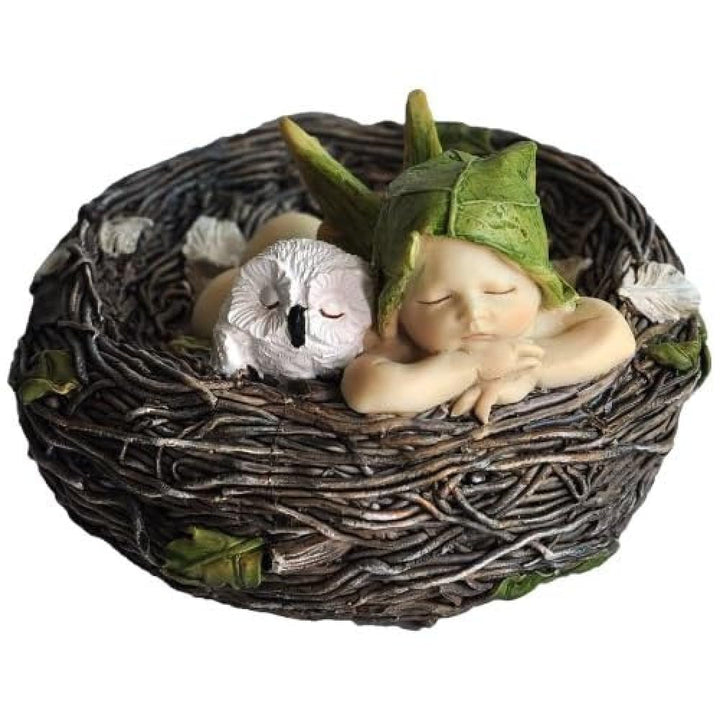 Top Collection 4202 Schlafende Fee Baby mit Eule im Nest Figuren, weiss, braun, Creme, grün