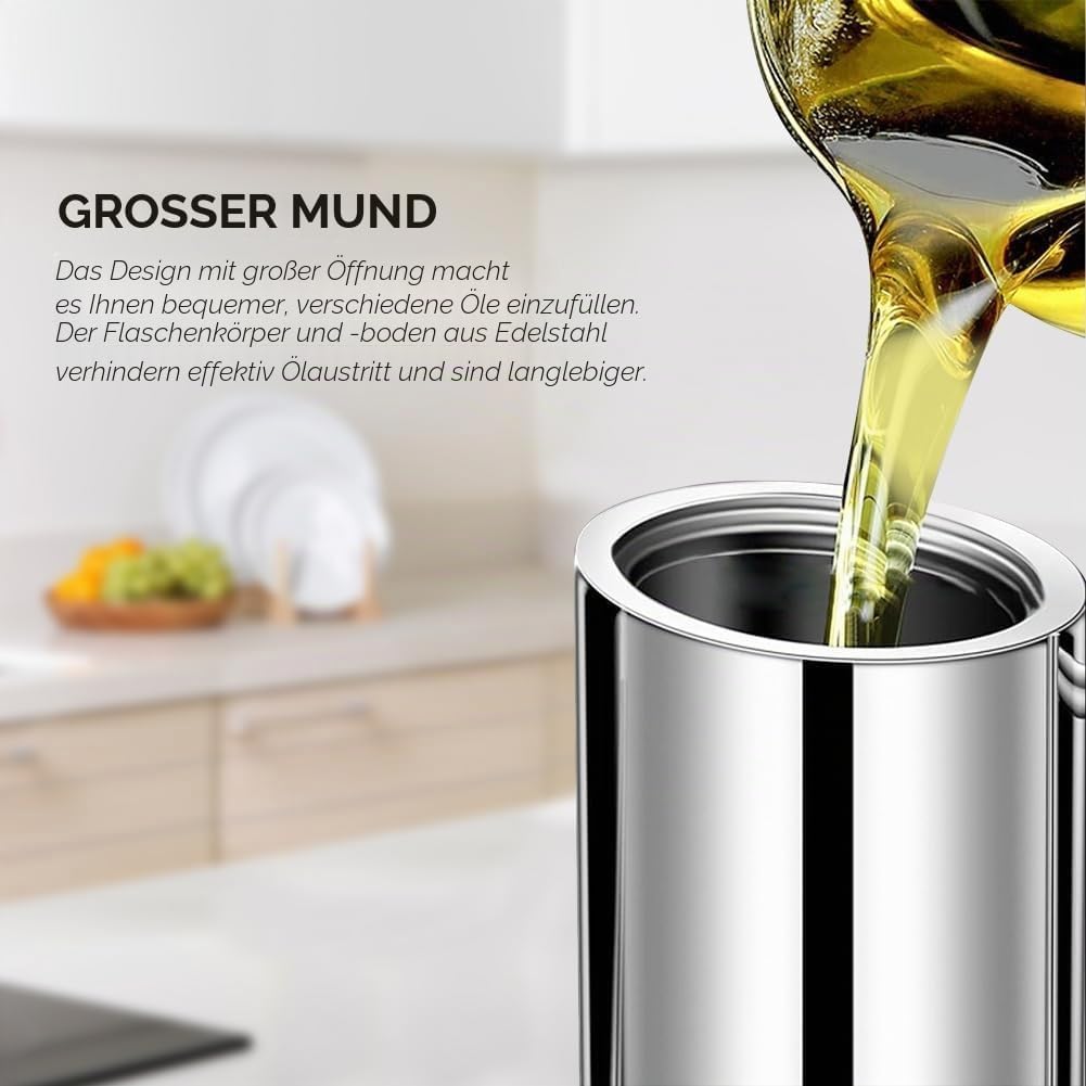 Edelstahl Oil Dispenser Flasche, Olivenöl Pourer Stopper Pot Sojasauce Essig Cruet Drizzler Ölbehält