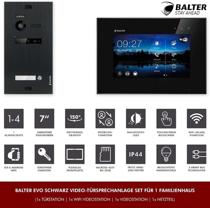 Nonic Balter EVO Video-Türsprechanlage WLAN Set 1 Familienhaus (1x Türstation mit Kamera Schwarz, 1x