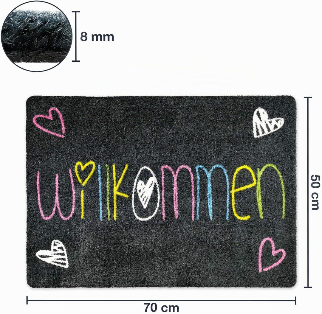 deco-mat Fussmatte Willkommen 50 x 70 cm Grau - rutschfeste, waschbare Fussmatte für Aussen und Inne