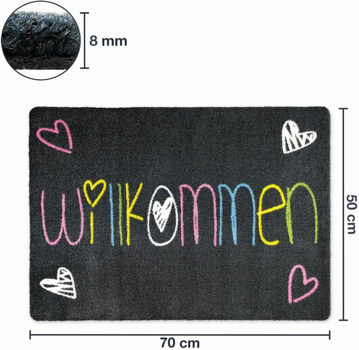 deco-mat Fussmatte Willkommen 50 x 70 cm Grau - rutschfeste, waschbare Fussmatte für Aussen und Inne