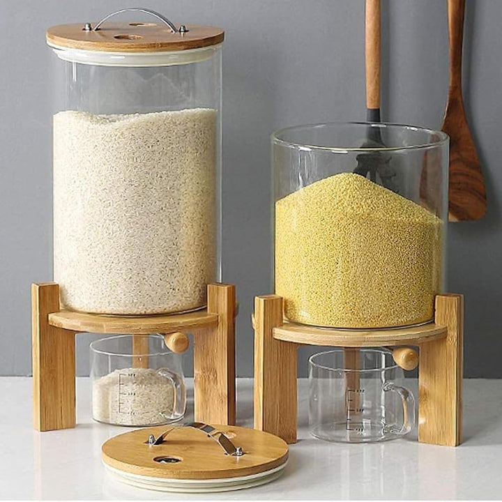 Reisspender, Müslispender Glas mit Messbecher, Reisbehälter mit Verschlussdeckel, Cerealienspender G