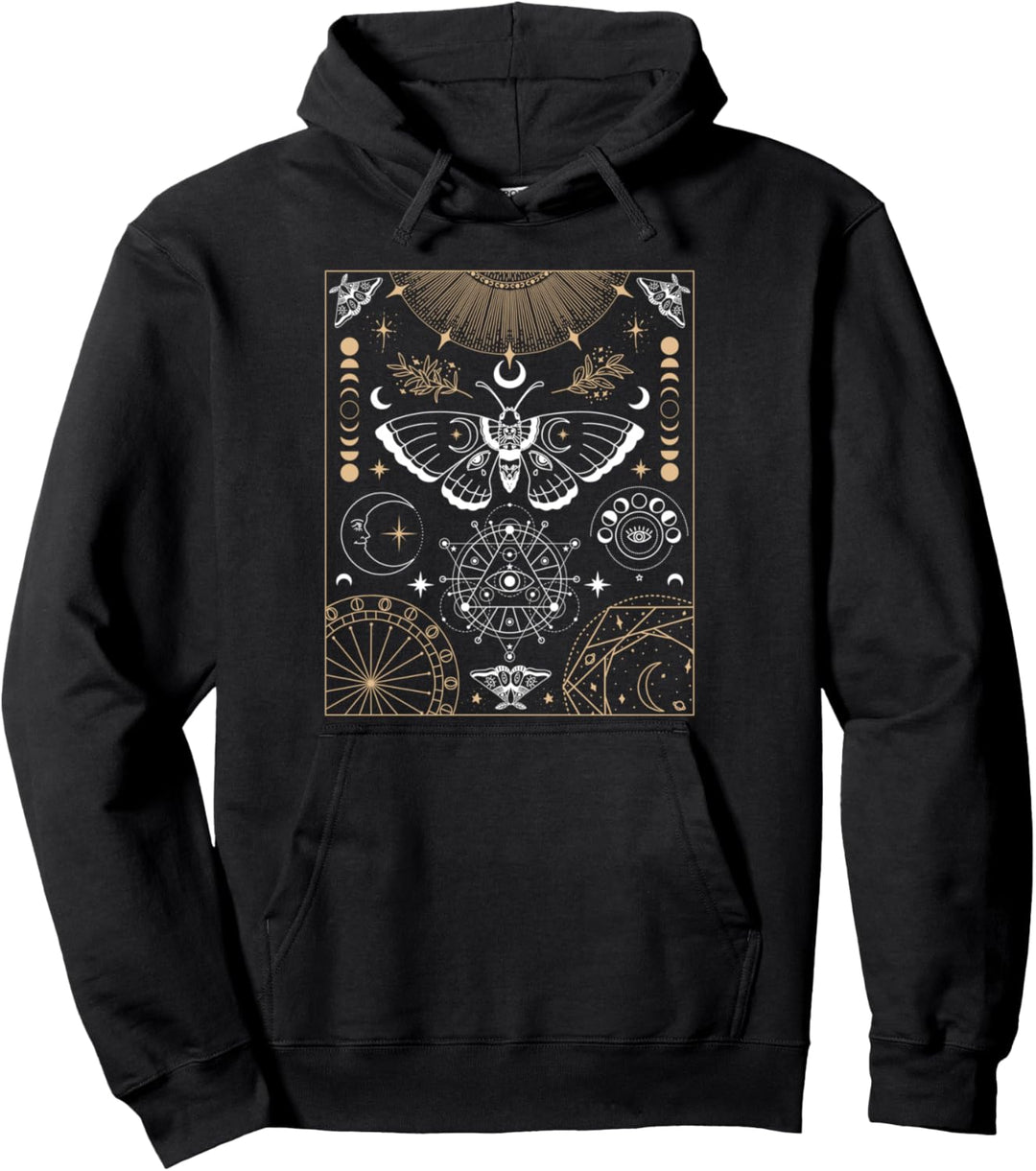 Luna Moth Mondphasen Witchy Dark Academia Aesthetic Pullover Hoodie