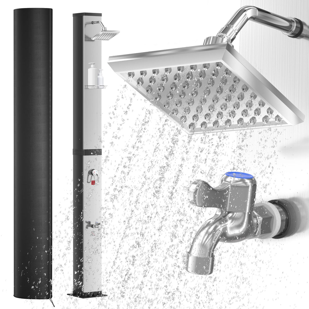 AufuN Solardusche Gartendusche 40L mit Chrom & Edelstahl, Warmwasser bis 60°C ohne Strom, 15cm Dusch