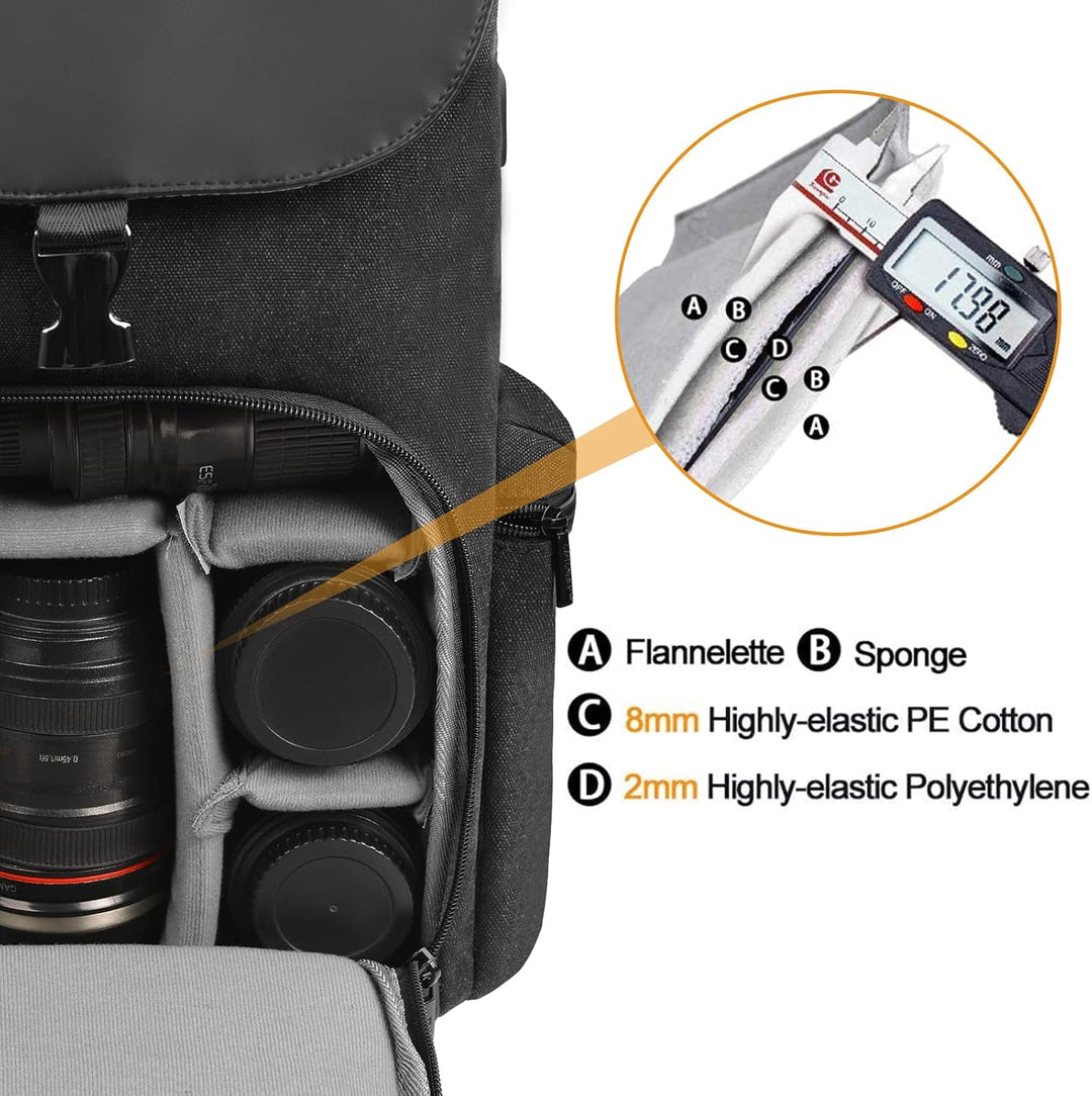 CADeN Kamerarucksack, Leinwand Professionell Fotorucksack Vintage Kameratasche 15.6''Laptopfach Komp