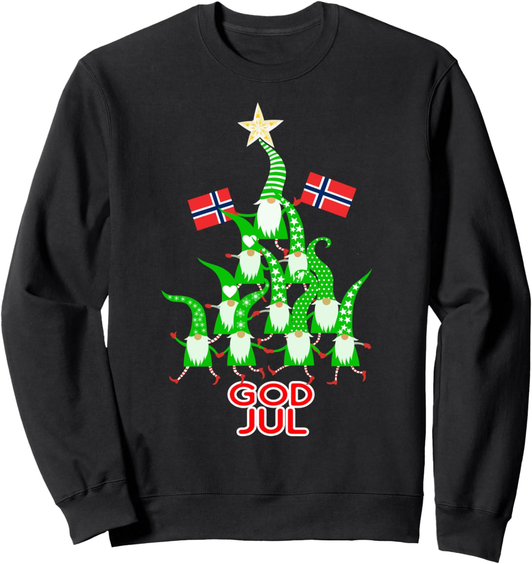 Gott Jul Nordic Gnomes Weihnachtsbaum Norwegische Flagge Sweatshirt