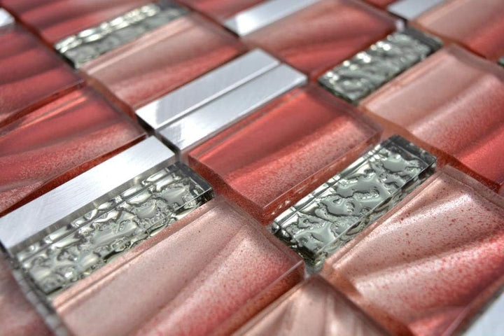 Aluminium Mosaik Glasmosaik ALU rot Wand Küche Dusche Bad Fliesenspiegel|88-0009_f|10 Mosaikmatten