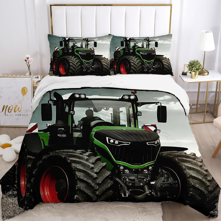 PQCXXA Traktor kinderbettwäsche 140x200cm,3-teilig Grün Traktor Bettwäsche-Set mit Reissverschluss u