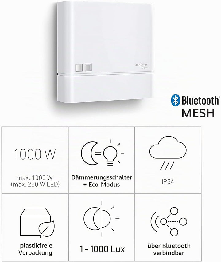 Steinel Dämmerungssensor NightmatIQ Plus Weiss, smarter Dämmerungsschalter, 1000 W, Zeitschaltuhr, p