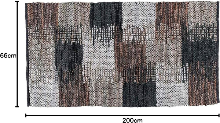 Homescapes Teppichläufer aus 100% recyceltem Leder, Cutshuttle-Lederteppich 66 x 200 cm, schwarz-bra