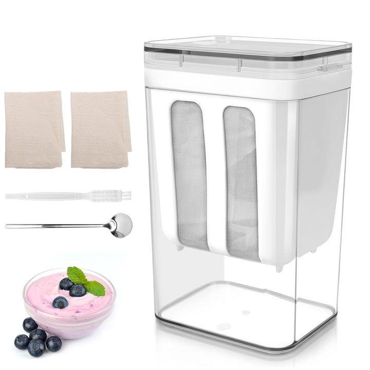 Gugxiom 1800ml Joghurt Sieb, Frischkäsebereiter mit feinem Netz und Deckel, Mehrzweckfilter für Jogh
