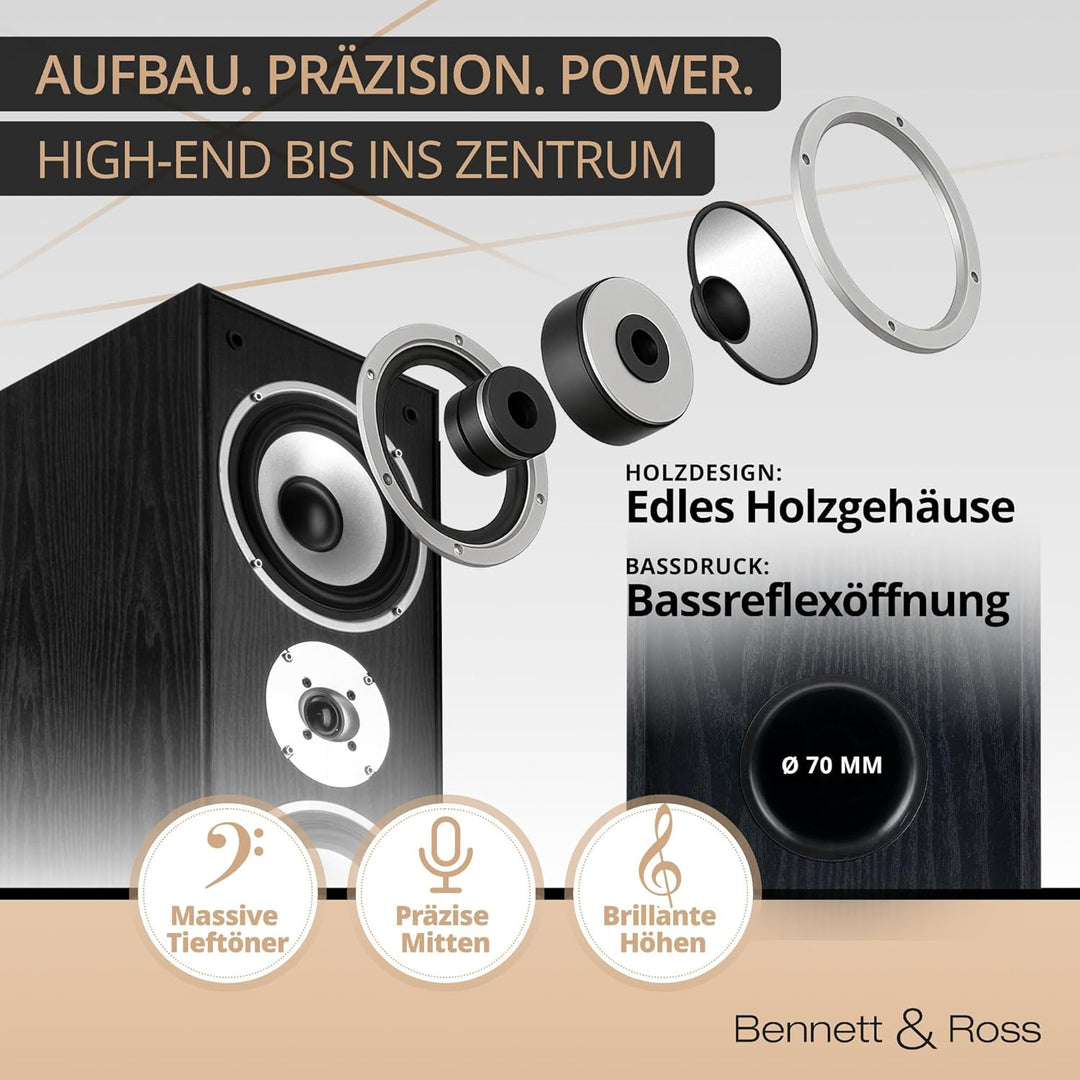 Bennett & Ross Radiant 3-Wege HiFi Standlautsprecher Paar (350W RMS, 6,5" Tieftöner, 6,5" Mitteltöne