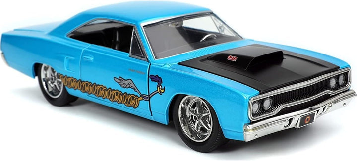 Jada Toys Looney Tunes Road Runner, 1970 Plymouth, Modellauto, Spielzeugauto, zu öffnende Türen, Mot