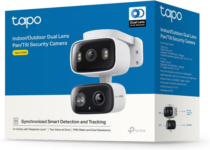 Tapo C246D WLAN Überwachungskamera Aussen mit 2K Dual-Objektiv, 125° Weitwinkel & 6mm Teleobjektiv,