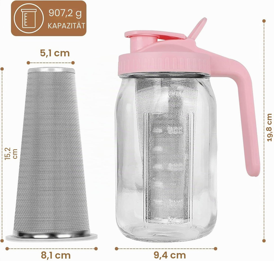 Cold Brew Kaffeebereiter, 1.8L Cold Brew Coffee Maker, Deckel mit Griff und Edelstahlfilter, Kaffeeb