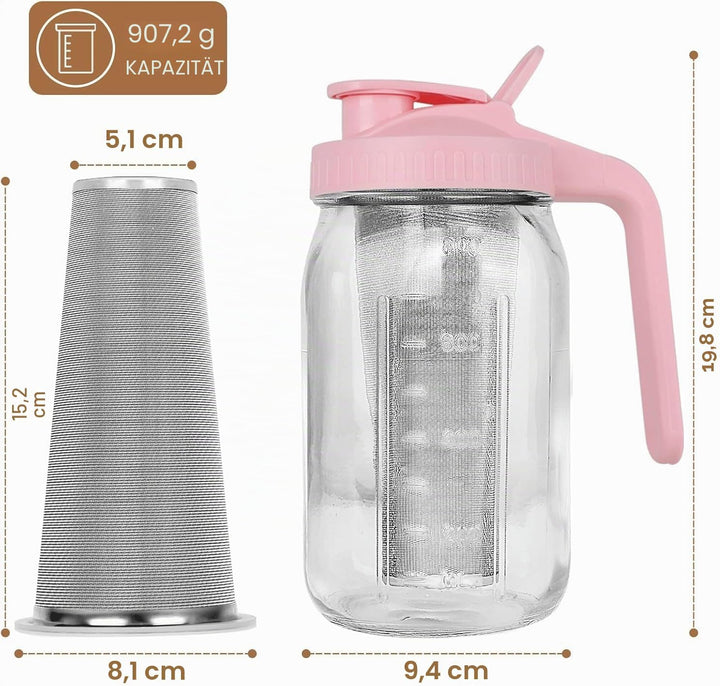 Cold Brew Kaffeebereiter, 1.8L Cold Brew Coffee Maker, Deckel mit Griff und Edelstahlfilter, Kaffeeb